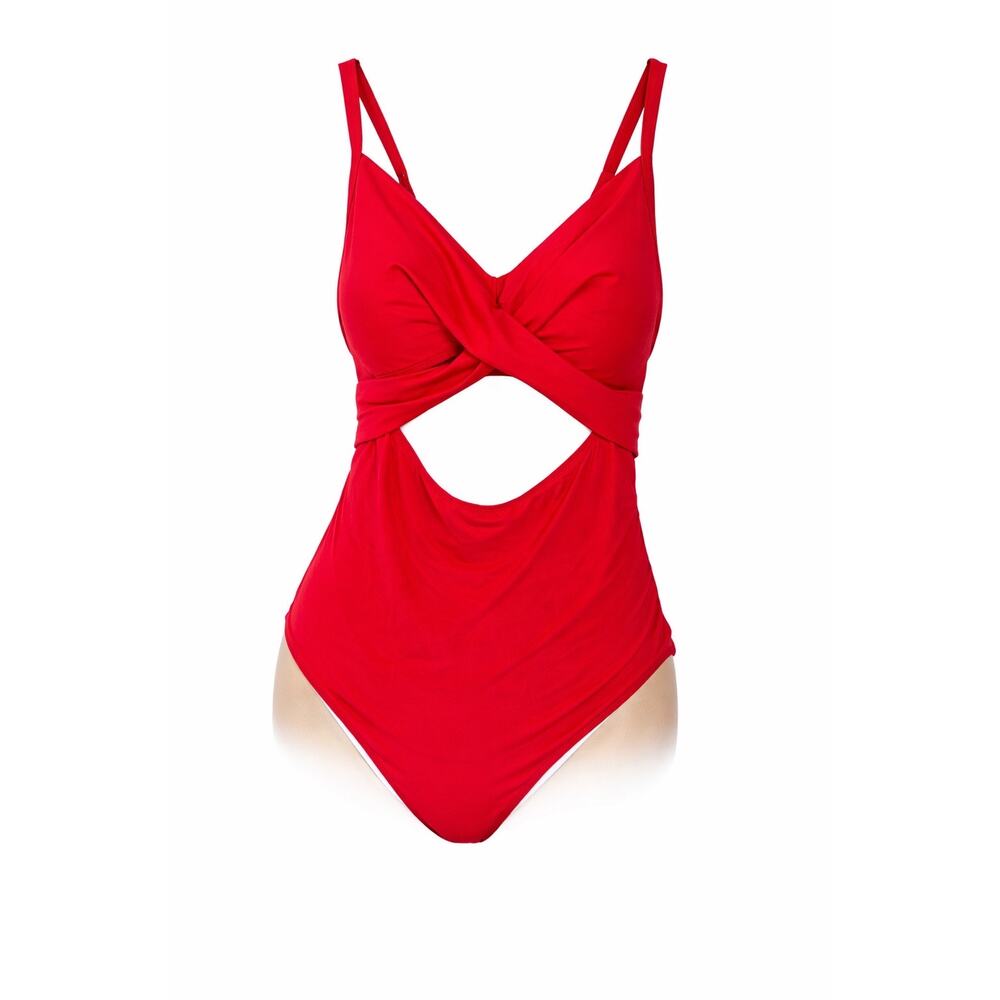 Eomenie XL Red Cutout Monokini One Piece Tummy Control Tie Back‎ NWT Resort